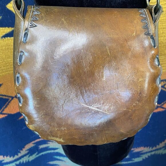Vintage 70’s Stamped Tooled Leather Shoulder Bag Purse. Eye Of Horus. Bohemian. - Picture 16 of 16